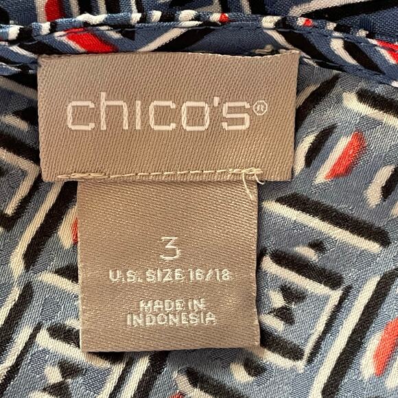 Chico's Geometric Print Button Up Popover Top Size 16/18 Coastal Nautical Casual - Picture 7 of 8